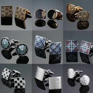 Moda Homens Clássicos Homens Cobre Abotoaduras Francês Cuff Links Gold Prata Azul Esmalte Redondo Praça Negócios Terno de Negócios Casamento Luxo Designer Jóias Acessórios Presente