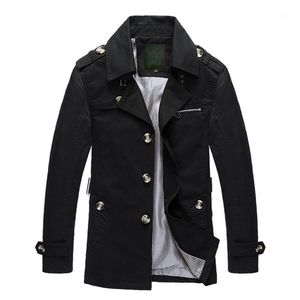 Men's Jackets Wholesale- Arrival Autumn And Winter Turn Down Collar Plaid Lining Middle Length Trench Coat Cotton Casual Windbreaker Jackets