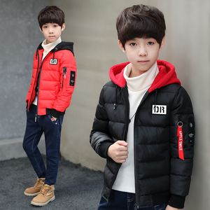 10 11 12 Jahre alt Teenager Jungen Mode gepolsterte koreanische Mäntel Winter mit Kapuze schwarze Jacke Kinder Teenager Baumwolle Oberbekleidung Outfits 201126