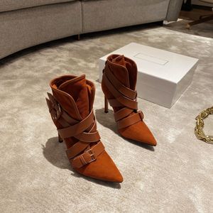 熱い販売デザイナーキャンプブーツファッション高級ショートブーツ女性の春と秋のハイヒールの尖った靴オリジナルボックス
