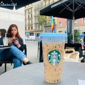 Starbucks Изменение цвета Конфетти Многоразовая холодная чашка Starbucks Shell Конфетти Чашка Изменение цвета Стакан Rainbow Limited Edition Изменение