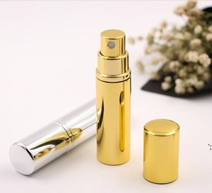 Brilliant Gold Silver 5ml Refillable Portable Mini bottle Aluminum Spray Atomizer Empty Spray Bottles Container BY SEA RRB13606