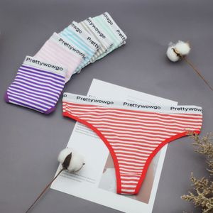 6 Pçs / lote Nova Chegada 2020 Boa Qualidade Algodão Underwear Mulheres 7 Color Striped Imprimir Panties G String Thong LJ200822