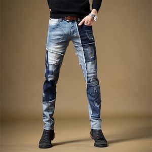 Gratis frakt Nya Mäns Manliga Denim Jeans Höst Vinter Amerikanska Street Trender Personlighet Stitching Boys Casual Pants 98% Bomull 201111