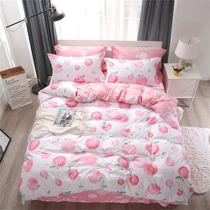 Prenses Meyve Şeftali Yatak Takımları Nevresim Seti Çarşaf Yastık Pembe Twin Tam Kraliçe Kral Bedclothes Ev Tekstili 201210