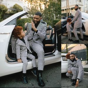 Classic Check Men And Son Bröllop Tuxedos Plaid Groom Dinner Evening Suit Födelsedagsfest Wear (Jacket + Pant)