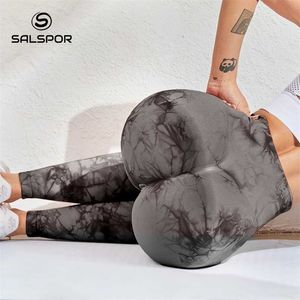 Salsspor Tie Dye Bubble Butt Sexy Push Up Legginsy Wysoka Talia Kobiety Fitness Seamless Leggins Slim Siłownia Sport 211221