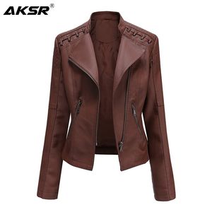 Aksr nova primavera e outono feminino jaqueta de couro mulheres magro fino senhoras moto biker casaco de couro zíperes 201030