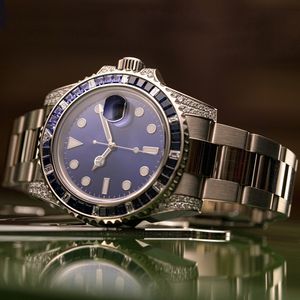 Männer Frauen Diamant Uhren Dame Mädchen Designer Party Strass Mechanischer Edelstahl Automatische Selbstwind blaue Armbanduhr