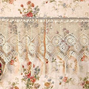 Home Decoration Pastoral Style Coffee Curtain Handmade Crochet with Tassel Cotton Short Curtain For Kitchen LJ201224