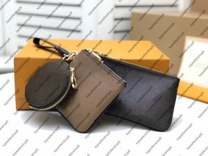 M68756 TRIO POUCH women canvas real Cowhide-leather 3 three different pouche Mini Circle zip wristlet clutch purse wallet bag top sell