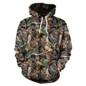 Frühling und Herbst Ahornblätter Camouflage 3d Hoodies Männer Frauen im Freien Angeln Camping Jagd Kleidung Unisex Kapuzenmäntel Oberteile H1227