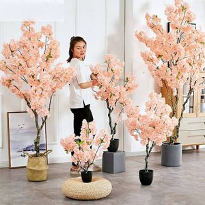 2m (6,6ft) höjd rosa färg körsbärsblomning träd med vase set för hem levande rum bord krukväxter diy bröllop dekorationer