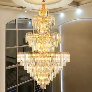 LED American Modern Crystal Chandeliers Lights Fixture Big Long Luxury Chandelier Hotel Lobby Parlor Hall Stair Way Interior Droplight Home Indoor Lighting