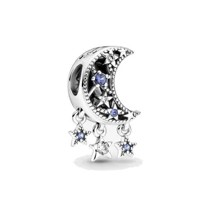 Women Jewelry fit Pandora Charms Bead 925 Silver Love Bracelet Stars and Crescent Moon Slide Bracelets Beads Jewellery chain Charm Beaded