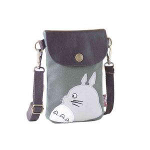 HAPPIEST Women's Shoulder Bag Canvas PU Leather Lady Handbag Cartoon Totoro Female Small Phone Purse Money Pouch 2022 For Girls G220210