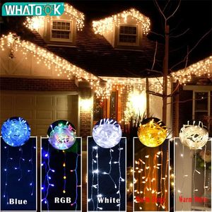 Christmas String Lights Garland Outdoor Indoor LED Luz Decoração 5m 110V 220V 100 LEDS Cortina Drop Home Barras Party Garden Y201020