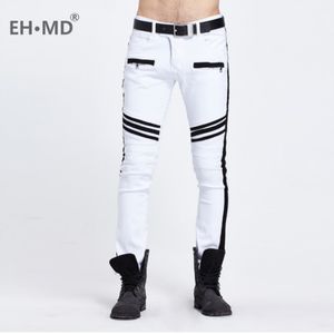 EH · MD® جينز جينز جديد أبيض وأسود للطي المعتاد الأوروبي والأمريكي سستة الدنيم الزخرفية قدم السراويل يتأهل 201111