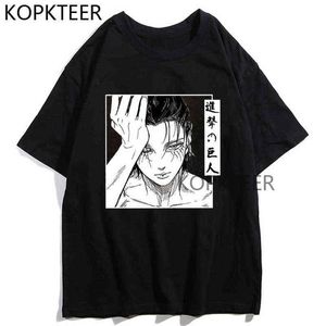 Lustiges Anime-Angriff auf Titan-T-Shirt Eren Jaeger Casaul Harajuku Streetwear Ästhetisches Ulzzang-Sommer-Kurzarm-T-Shirt Tops Y220208