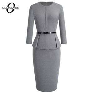 Outono inverno mulheres clássico vestido de negócios elegante sohes cor sólida bodycon trabalho carreira vestido de escritório eb473 201029