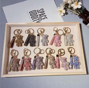 5Pcs Full Diamond Bear Doll Keychain Fashion Crystal Cute Cartoon Animal Keyring Pendant Car Chain Charm Trinket Gifts Accessories