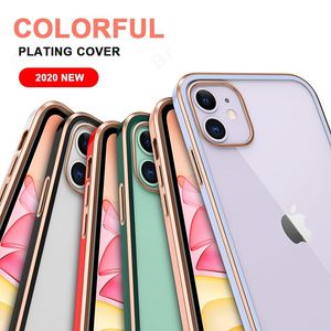 Custodia per telefono in TPU trasparente con bordo dritto elettrolitico per iPhone 12 Mini 12 11 Pro MAX XS XR XS MAX 7 8 Plus