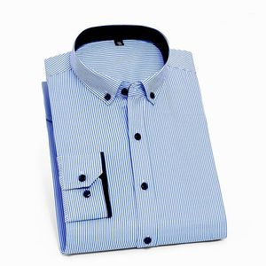 Camisas casuais masculinas masculinas com mangas compridas Button camisa homens listrados listrado maré de colarinho branco de colarinho branco magro slim fit corean Clothes1