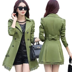 Spring / Outono Lace Lace An Long for Plus Size Coat Feminino Mulheres Trench 201211