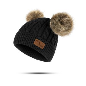 Kinder Mädchen Jungen Winter Doppel Pompom Twisted Knit Ski Beanie Kunstpelz Hut Kappe 10 teile/los