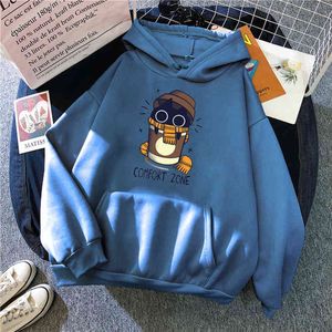 Gullig tecknadryck Hoodies Man Sweatshirt Fleece Pocket Vintage Hoodie Sweatshirts Teckningar Bekväma Hip Hop Oversize Hoodies H1227