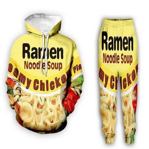 Nya män/kvinnor Ramen nudlar Soppa Rolig 3D-utskrift Mode träningsoveraller Crewneck Hip Hop Sweatshirt och byxor 2 st Set Hoodies TZ07