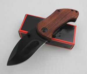 DA33 Small Survival Folding Blade Kniv c Black Drop Point Blades Wood Stålhandtag med Back Clip Vandringsverktyg Knivar