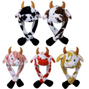 Fotos De Las Vacas al por mayor-LED enciende el sombrero de animal de peluche con las orejas de salto en movimiento multicolor de dibujos animados de la leche de la vaca de la vaca de la vaca de la polla de los juguetes de los juguetes rellenos de los accesorios de fotos