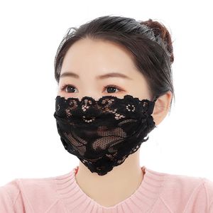 Máscara para o rosto Máscara Single Ladies Layer Mask preto bordado Lace ajustável malha fina Bandage respirável