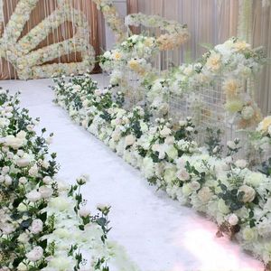 装飾的な花の花輪フローン人工シルクローズの結婚式のステージTステーションロードリードフラワーロウロングストリップの高級アート装飾
