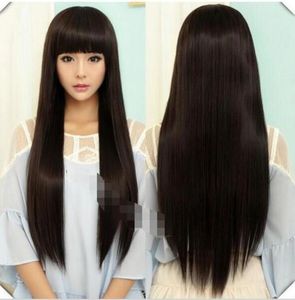 70cm Sexy Lady Long Straight Women Wig Black Cosplay Synthet