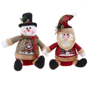 Weihnachtsdekorationen, antikes Leinen, sitzender Weihnachtsmann, Schneemann, Ornamente, Puppendekoration1