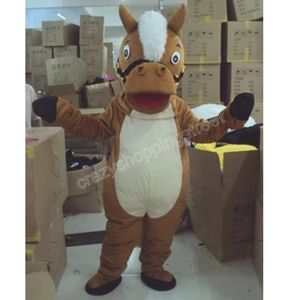 Costume della mascotte del cavallo marrone di Halloween di alta qualità Personalizza il personaggio a tema anime dei cartoni animati Vestito unisex per adulti Vestito da carnevale di Natale