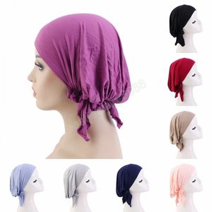 Мягкие модальные эластичные Bandana Hats шапочки мусульманские чистые цвета Внутренний тюрбан Боннете исламская женская потеря волос