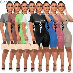 Kobiety Wykonane dresy drukowane Lato Split Ubrania Moda Solid Color Krótki Dwa kawałek Jogger Set Plus Size XS-4XL