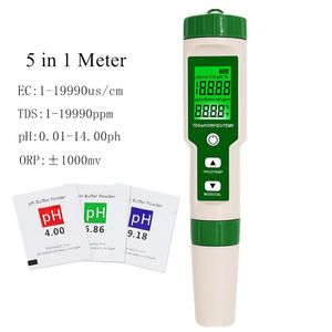 Cinco em um teste de qualidade de qualidade Pen Medidores de pH TDS/EC/ORP/Termômetro Testes de PH do medidor de rega canetas de teste com bateria XG0183