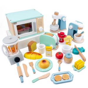 Wholesale bread baking set for sale - Group buy New Kids Wooden Pretend Play Sets Simulation Toasters Bread Maker Coffee Machine Blender Baking Kit Game Mixer Kitchen Role Toys LJ201211
