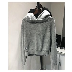AAW147 Solid Color Loose Hooded tröja Kvinnor Fake Two-Piece Stitching Sweater A2 201221
