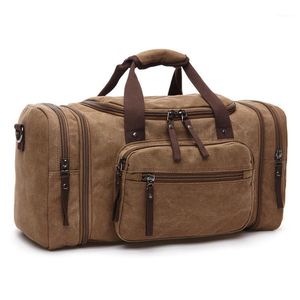Torby Duffel Men Travel Bag na płótnie skóra wielofunkcyjna noszenie bagażu TOTE Duża pojemność weekendowy Duffel1