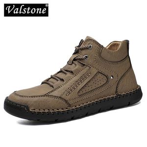 Valstone läder män stövlar Casual Lace-up Flat Man High-Top Skor Vinter Utomhus Varm Foder Vintage Street Skor Storlek 38-48 201127