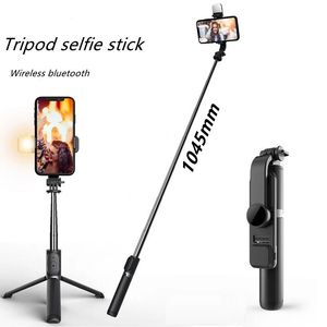 Bezprzewodowy Bluetooth Selfie Stick Składany Mini Tripod z Fill Light Migawki Odporne na wstrząsy All-in-One Pilot Biała / Czarna Stal nierdzewna do IOS Android