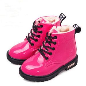 Inverno Crianças Meninas Martin Botas Crianças Bebê Ankle Zip Bota de Neve Boy Boys Shiny Patent Leather Meninas Criança Tênis 21-35