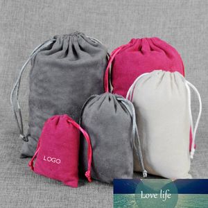 Suede Velvet Drawstring saco de jóias bolsa Colar Anel Flannelette Sachet diamante Bead Gift Bags Embalagem personalizada 50p Logo Imprimir