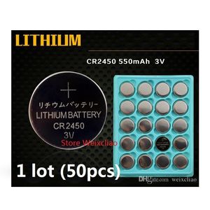 50pcs 1 lot batteries CR2450 3V lithium li ion button cell battery CR 2450 3 Volt li-ion coin tray package