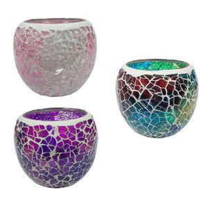 3 pçs artesanal mosaico de vidro manchado castiçal chá luz suculenta plantador pequeno vaso de flores